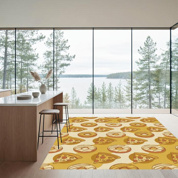Whimsical Pizza Donut Repeating Pattern Rug