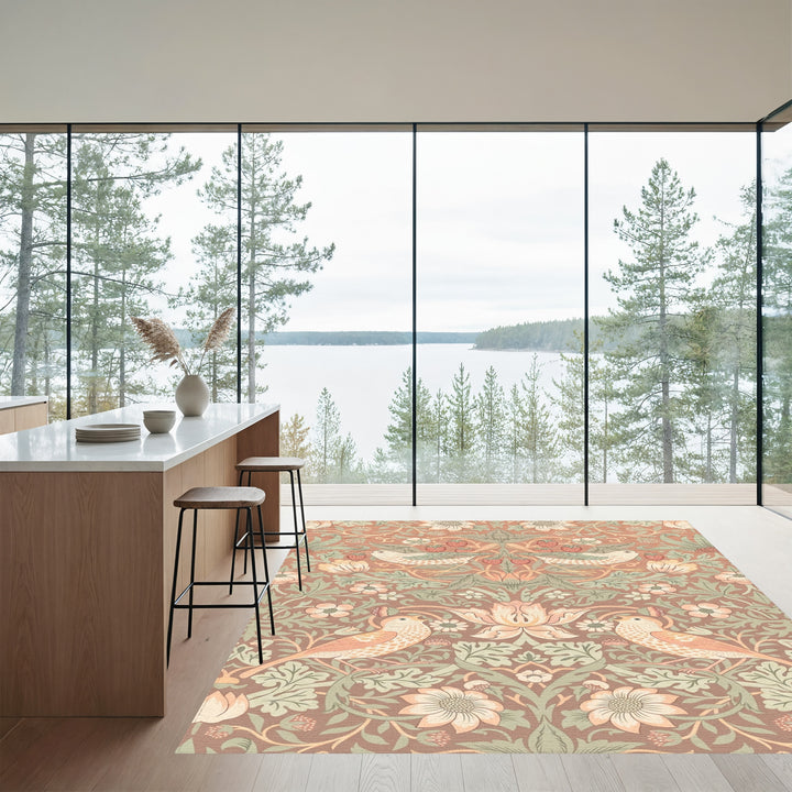 Rustic Strawberry Bird Floral Tapestry Rug