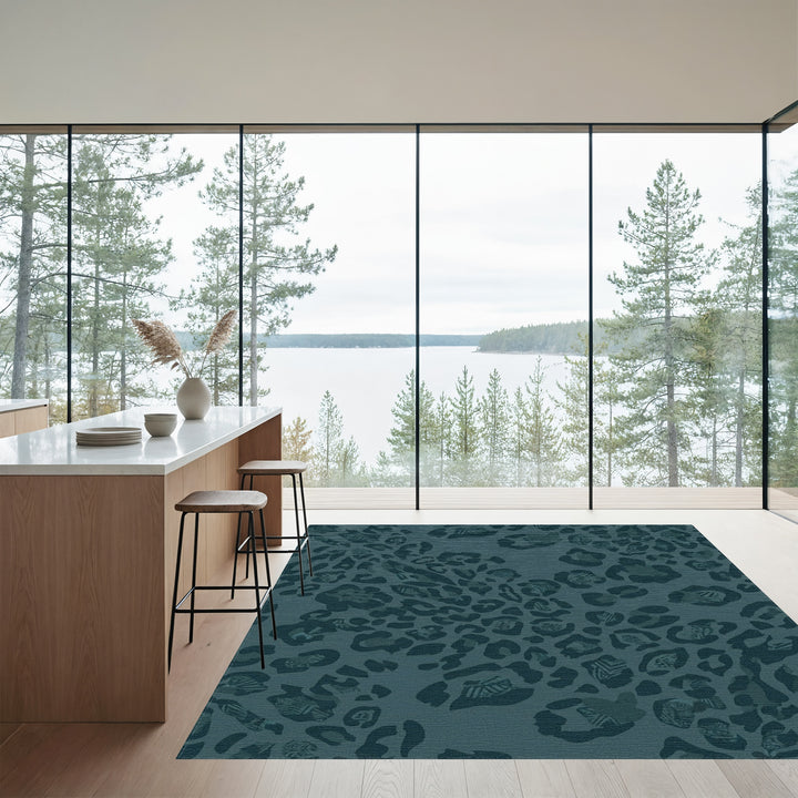 Deep Teal Abstract Leopard Spots Rug