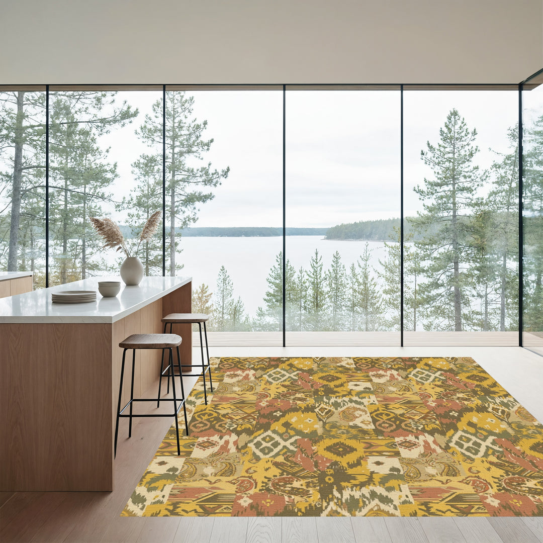 Patchwork Ikat Paisley Earthy Tones Rug