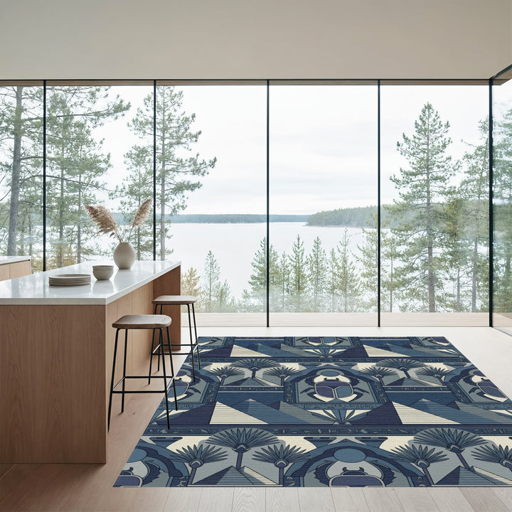 Nile Blue Scarab Pyramid Landscape Rug