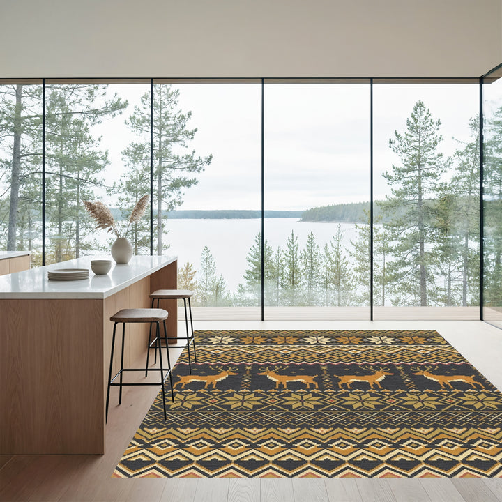 Golden Deer Geometric Nordic Sweater Inspired Rug