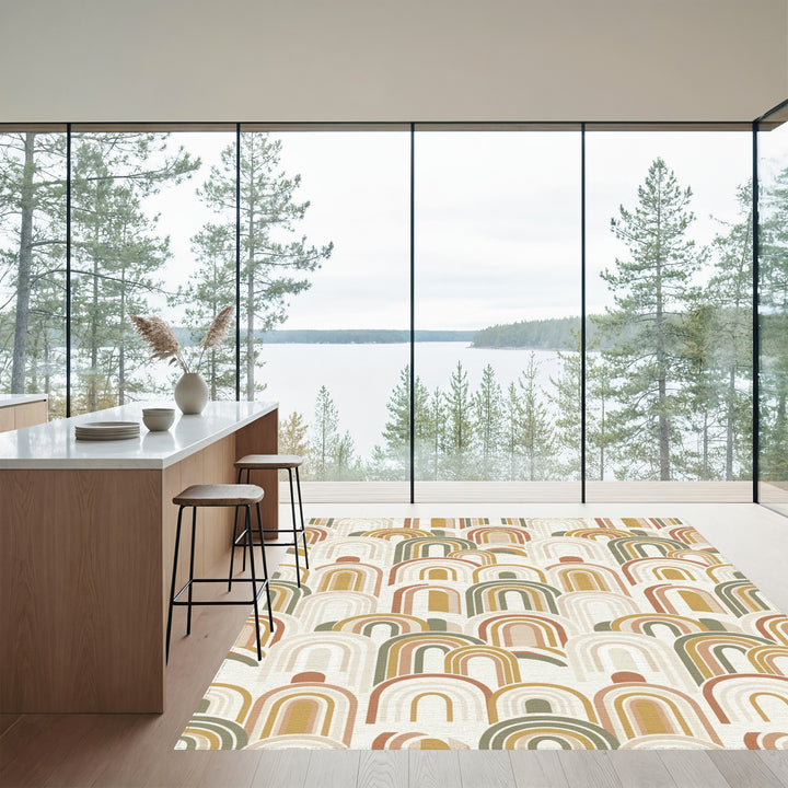 Earthy Tone Rainbow Arch Overlay Rug