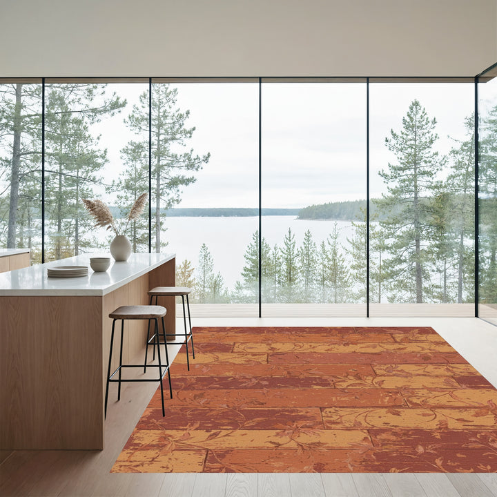 Rustic Terracotta Floral Vine Rug