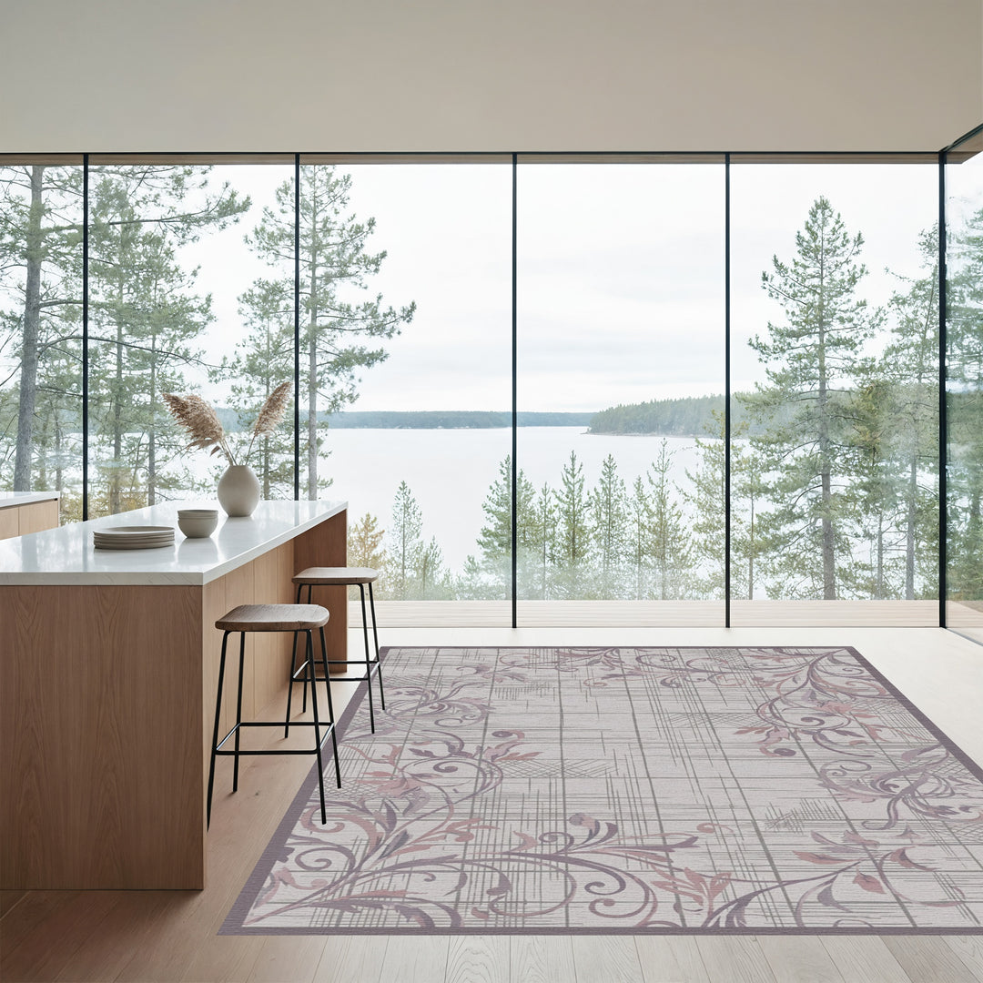 Lavender Vine with Grungy Plaid Background Rug