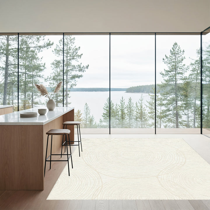 Cream Outline Concentric Circles Rug