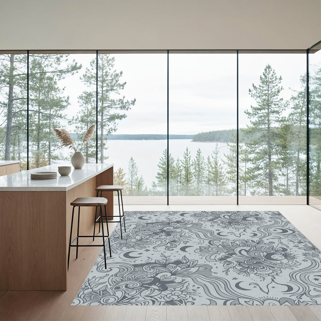 Celestial Moon Floral Swirl Rug