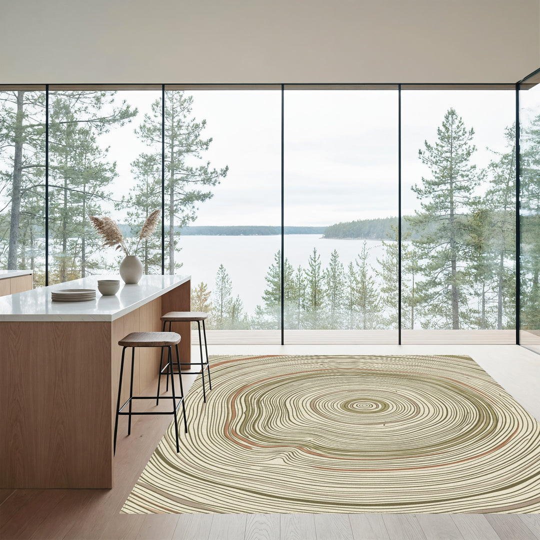 Earth Tones Wood Grain Rings Rug