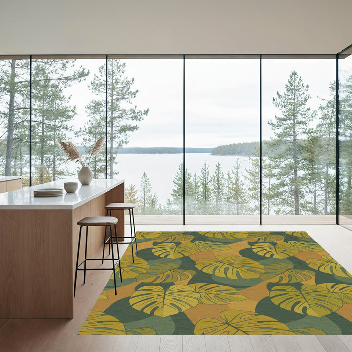 Golden Monstera Leaf Botanical Blend Rug