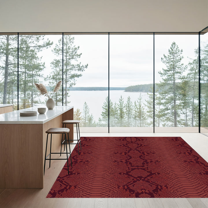 Deep Red Python Scales Reptilian Rug