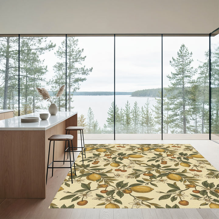 Golden Citrus Cherry Blossom Sprigs Rug