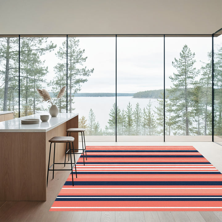 Coral Navy White Horizontal Stripe Rug