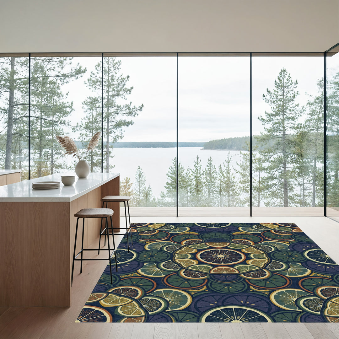 Citrus Concentric Layers Deep Blue Rug