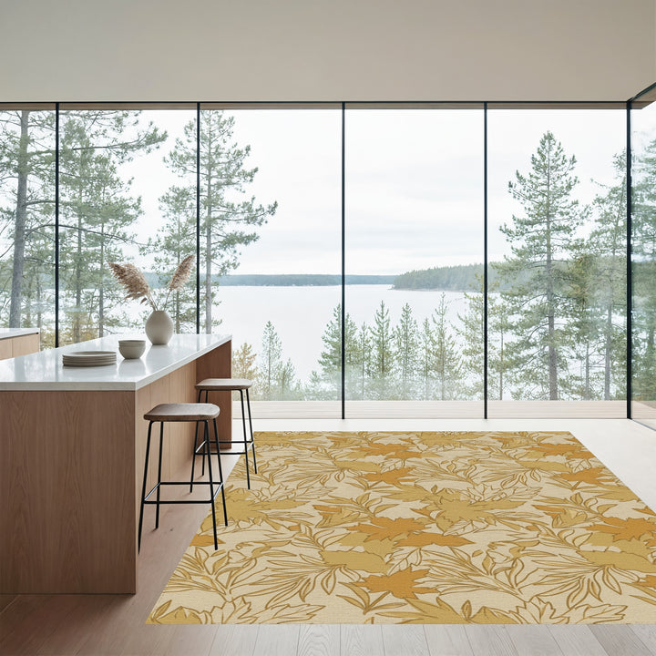 Earthy Ochre Leafy Branches Rug