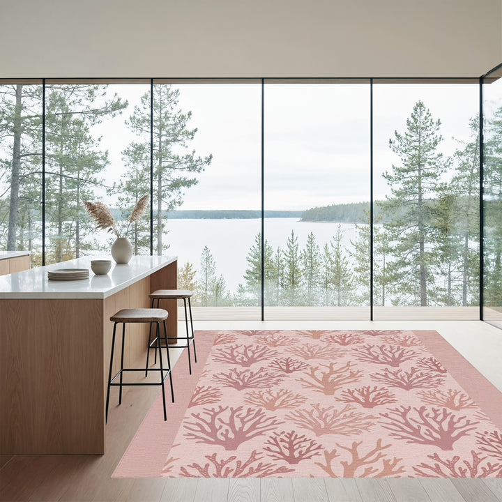 Soft Coral Branch Repeating Wallpaper Rug