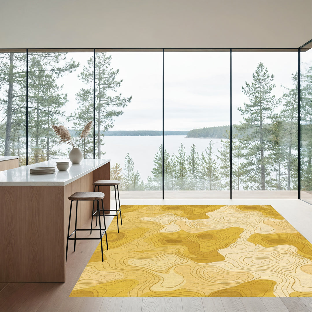 Golden Contour Topographical Map Rug