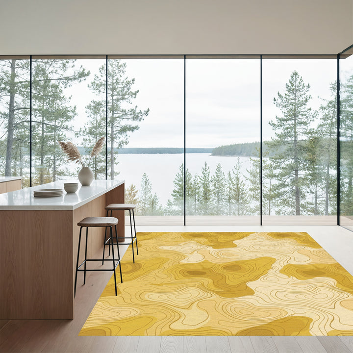 Golden Contour Topographical Map Rug
