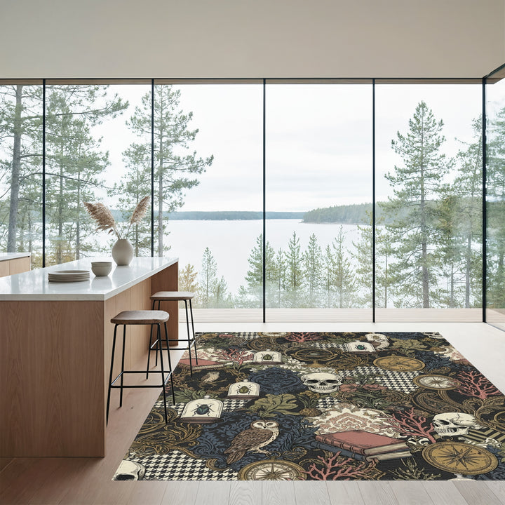 Dark Academia Skulls Insects Globes Books Rug