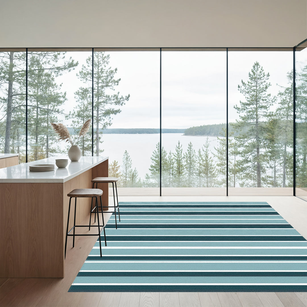 Contemporary Teal Horizontal Stripe Rug