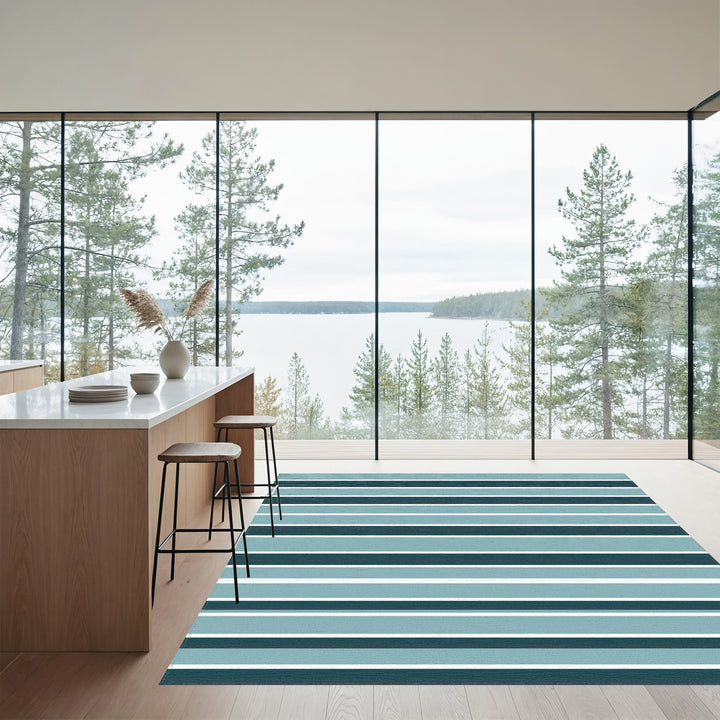 Contemporary Teal Horizontal Stripe Rug