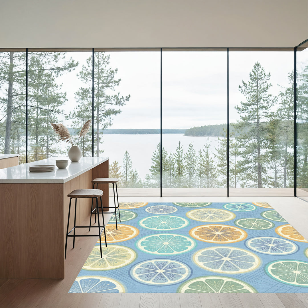 Citrus Medley With Blue Grid Rug