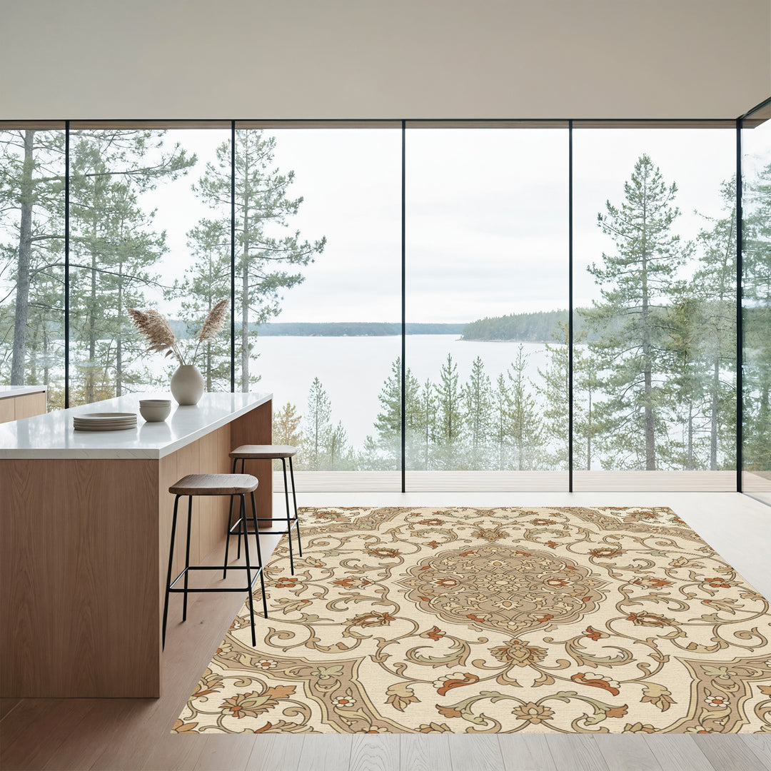 Vintage Beige Floral Medallion Rug