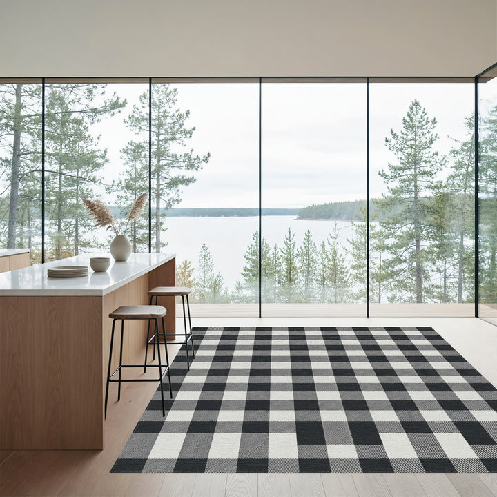 Black and White Buffalo Check Plaid Rug