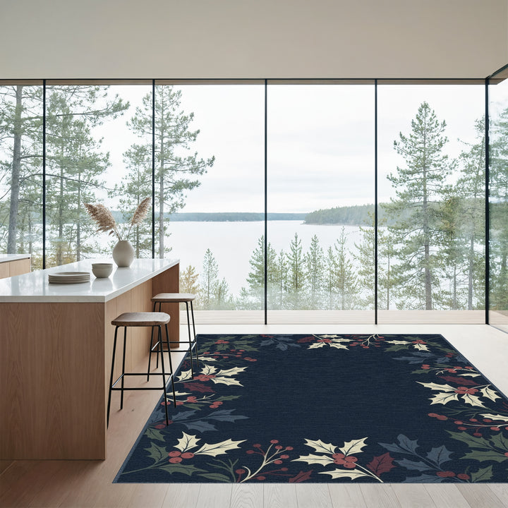 Winter Holly Berry Border Rug
