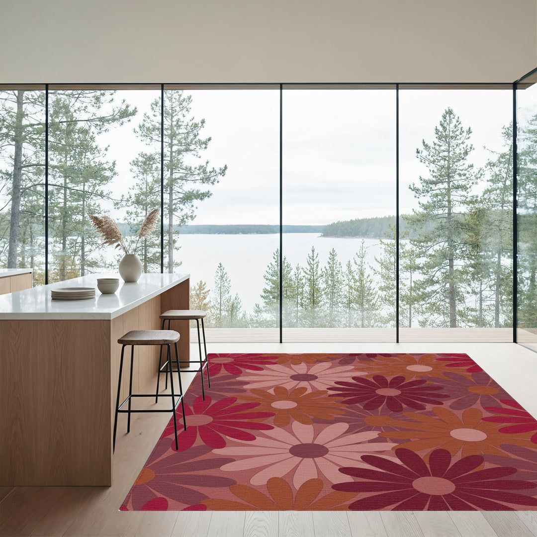 Retro Floral Bloom Arrangement Rug