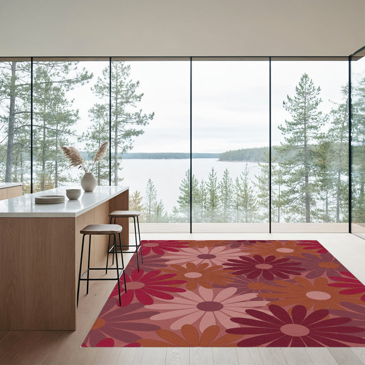 Retro Floral Bloom Arrangement Rug