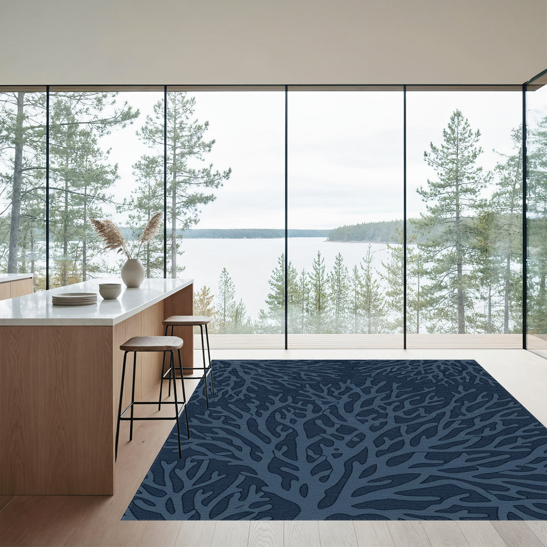 Deep Blue Coral Branch Medley Rug