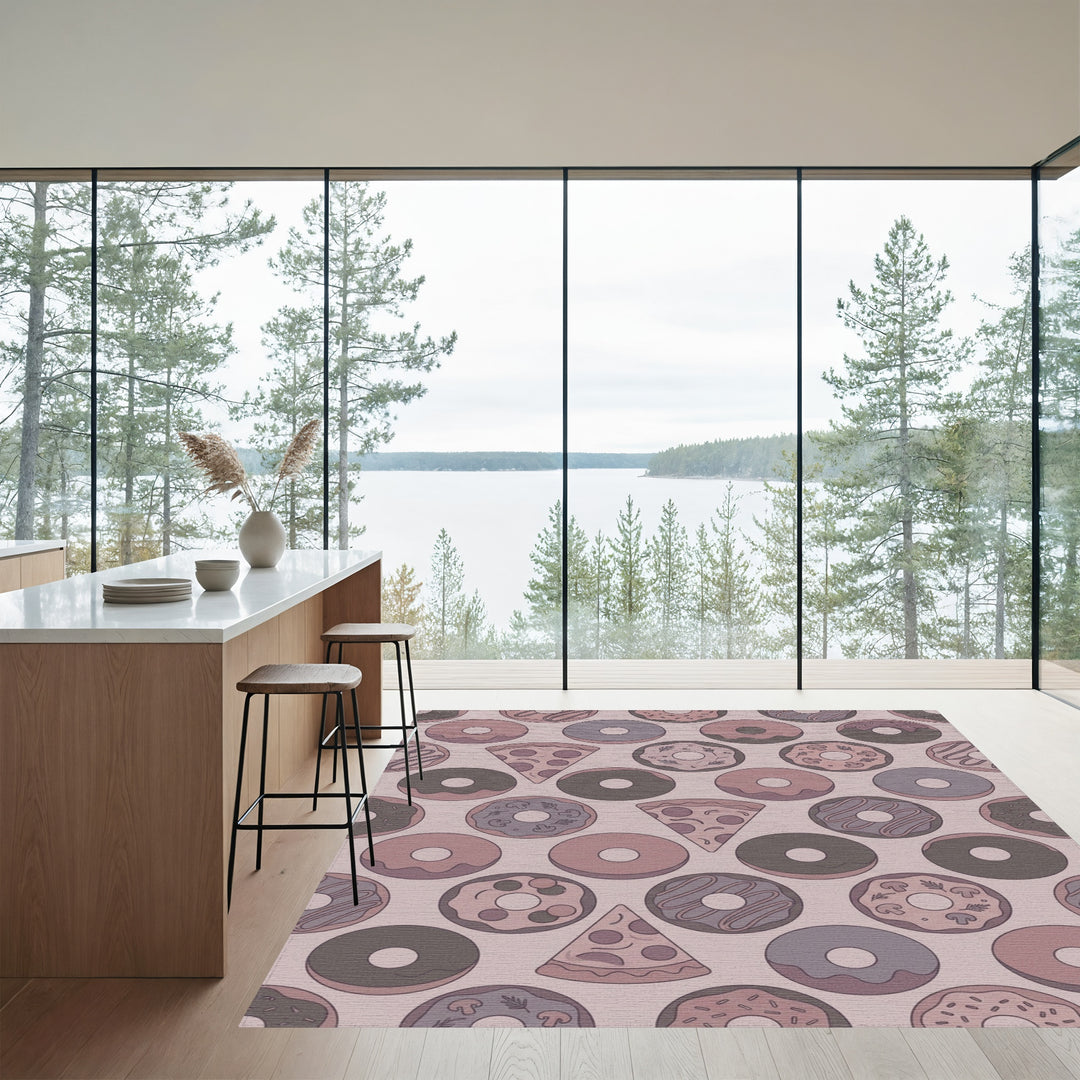 Whimsical Doughnut and Pizza Collage Rug