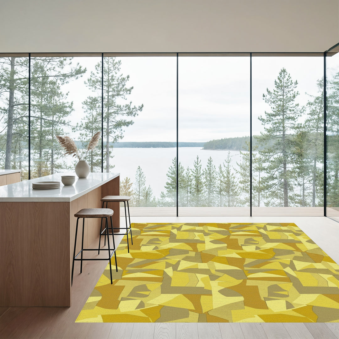 Golden Ochre Abstract Geometric Montage Rug