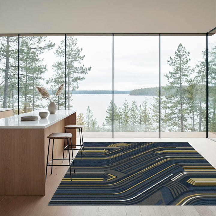 Abstract Geometric Blue Yellow Lines Rug