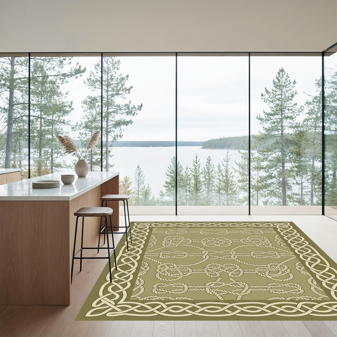 Nautical Beige Rope Knot Border Rug