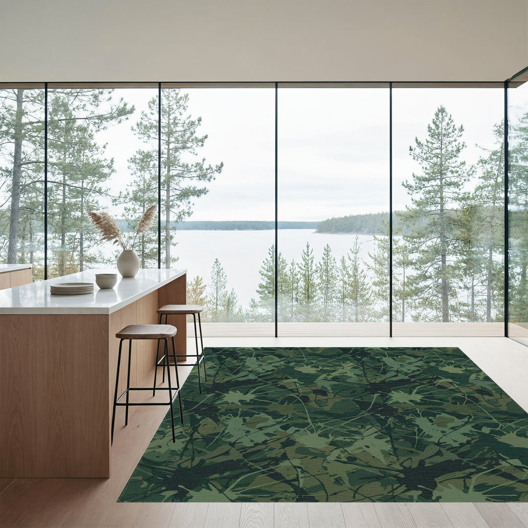 Earthy Green Splatter Camouflage Rug