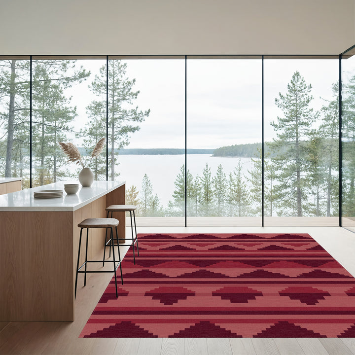 Crimson Pixelated Geometric Tribal Rug