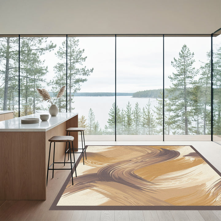 Earthy Swirl Abstract Brushstrokes Rug