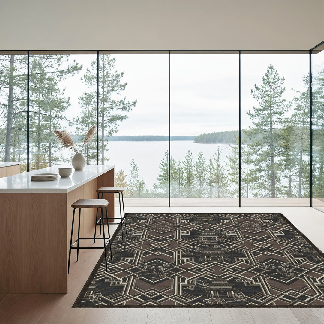 Emperor Pagoda Blossom Geometric Brown Rug