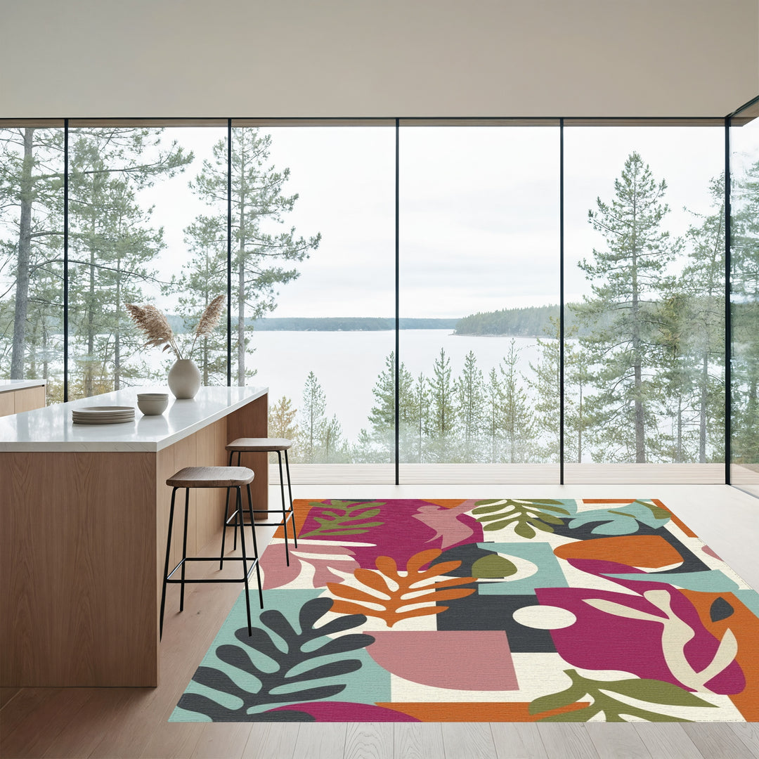 Colorful Abstract Botanical Collage Rug