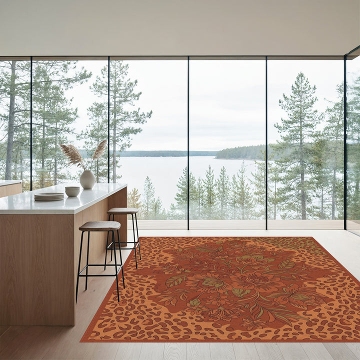Terracotta Floral Leopard Medley Rug