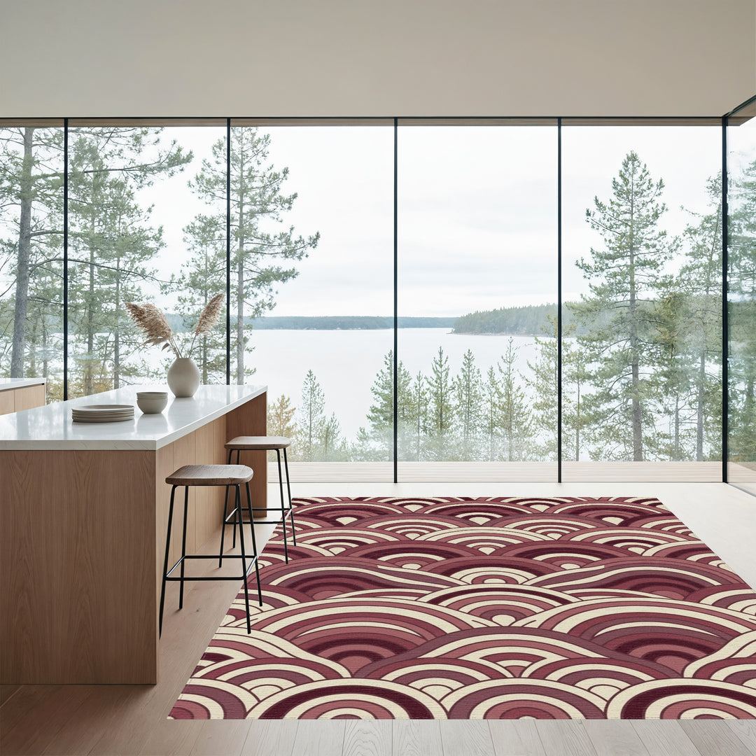 Crimson Wave Scale Arrangement Rug
