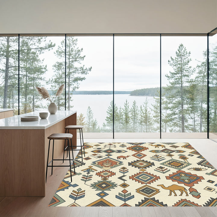 Desert Camel Caravan Geometric Medallion Rug