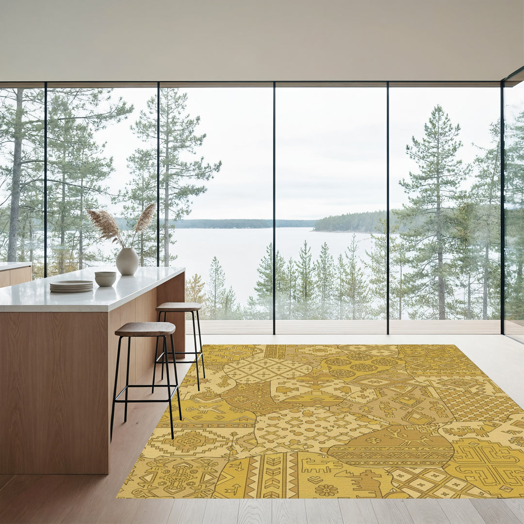 Golden Warm Patchwork Geometric Medallion Rug