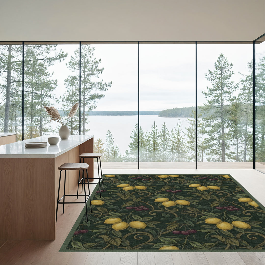 Dark Emerald Lemon Cherry Vine Rug