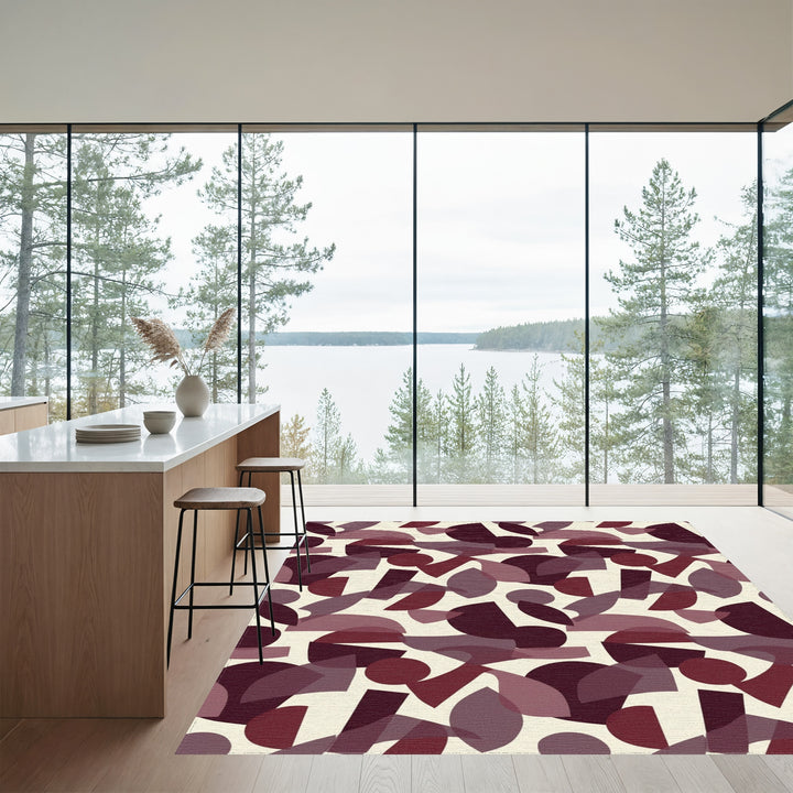 Crimson Plum Abstract Geometric Overlap Rug