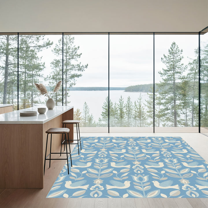 Blue Dove Floral Folk Art Rug