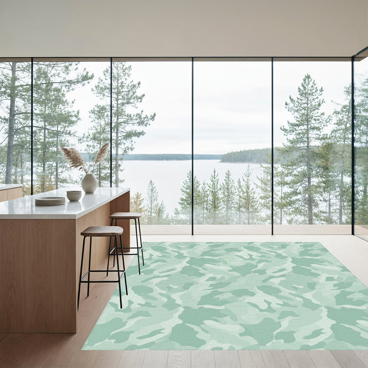 Muted Green Camouflage Abstract Blends Rug