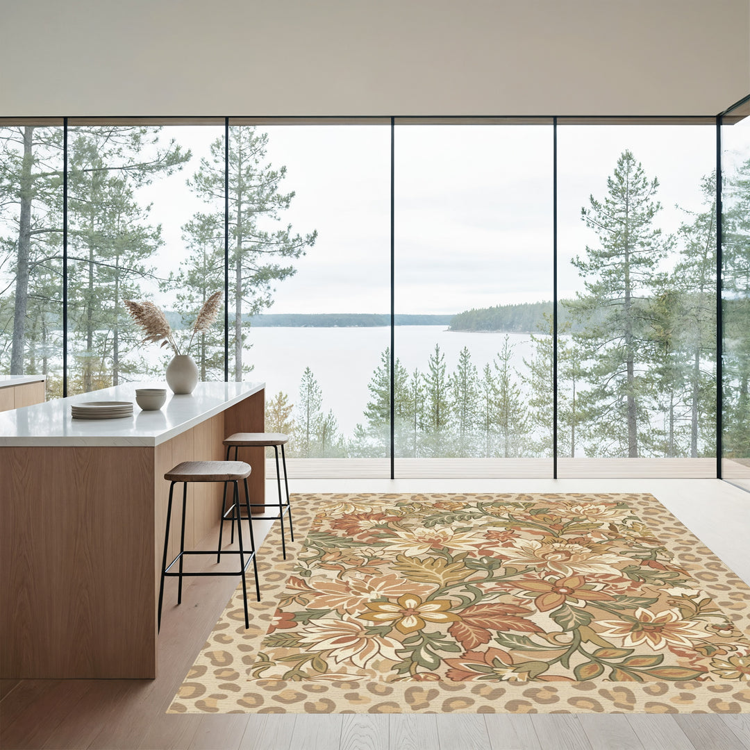 Vintage Floral Leopard Border Rug