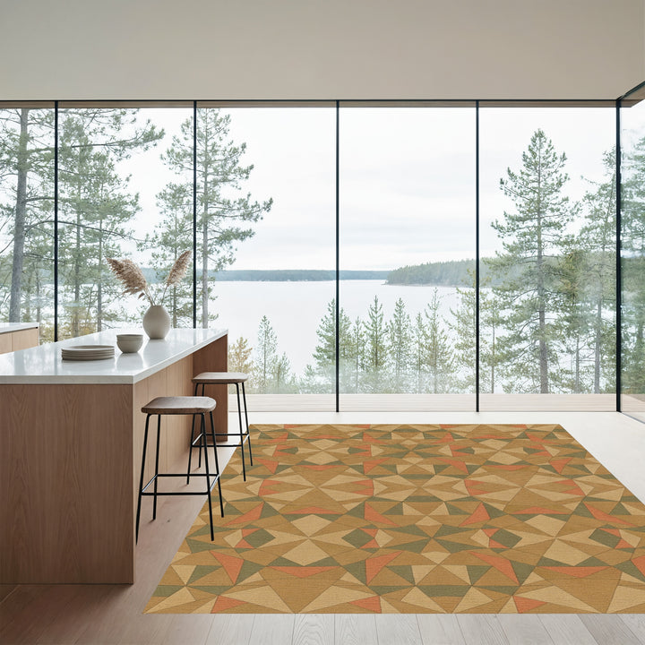 Geometric Earth Tone Interlocking Shapes Rug